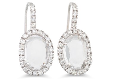 Lot 162 - A PAIR OF ROCK CRYSTAL AND DIAMOND EARRINGS,...