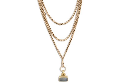 Lot 241 - AN ANTIQUE 9CT GOLD FACETED LINK MUFF CHAIN,...