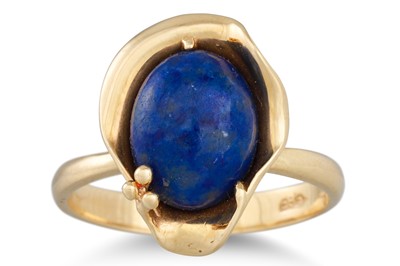 Lot 55 - A LAPIZ LAZULI RING, in 14ct gold, together...