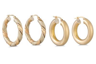 Lot 249 - TWO PAIRS OF 9CT GOLD HOOP EARRINGS, 9.8 g.