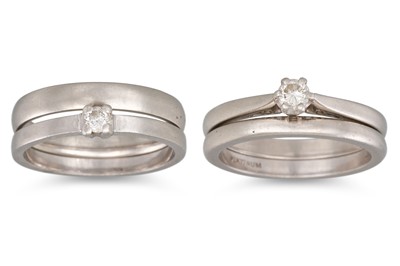 Lot 252 - FOUR PLATINUM RINGS, 2 diamond set, 15.1 g....