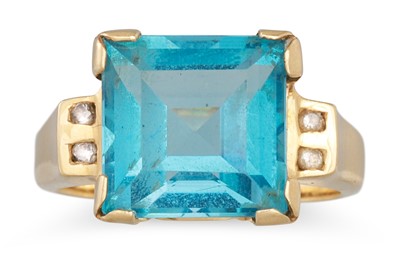 Lot 259 - A TOPAZ RING, to diamond shoulders, in 14ct...