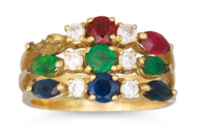 Lot 272 - A DIAMOND AND GEM SET RING, in 18ct gold. Size:...