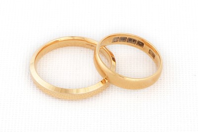 Lot 130 - TWO 18CT GOLD BAND RINGS, 9.7 g. Size T - U, L...