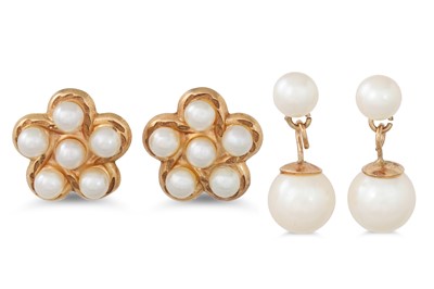 Lot 46 - TWO PAIRS OF PEARL EARRINGS, one cluster and...