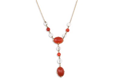 Lot 125 - AN ANTIQUE CABOCHON CARNELIAN AND CUT CRYSTAL...