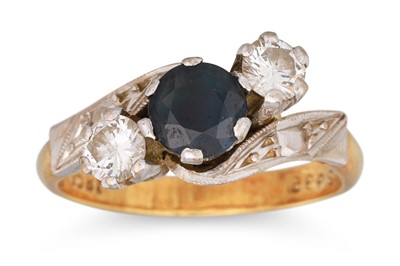 Lot 186 - A SAPPHIRE AND DIAMOND THREE STONE RING, the...