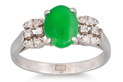 Lot 103 - A JADE AND DIAMOND DRESS RING, mounted in 18ct...