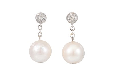 Lot 356 - A PAIR OF DIAMOND AND PEARL EARRINGS, the...
