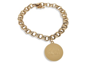Lot 6 - A 14CT GOLD FANCY LINK BRACELET, with ID disc,...
