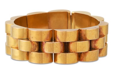 Lot 201 - A VINTAGE GOLD PLATED BRICK LINK CUFF BRACELET,...