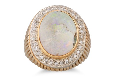 Lot 215 - AN OPAL AND DIAMOND CLUSTER RING, mounted in...