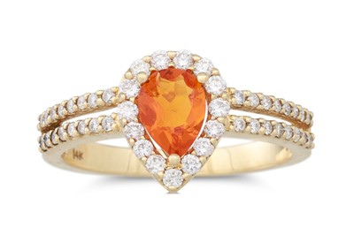 Lot 263 - A FIRE OPAL AND DIAMOND CLUSTER RING, pear...