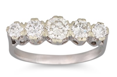 Lot 181 - A DIAMOND FIVE STONE RING, the brilliant cut...