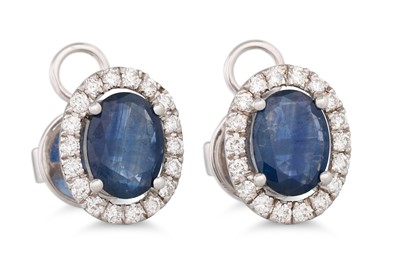 Lot 191 - A PAIR OF SAPPHIRE AND DIAMOND CLUSTER...