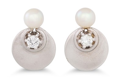 Lot 200 - A PAIR OF DIAMOND AND PEARL EARRINGS, mounted...