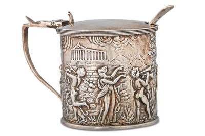 Lot 206 - A HEAVY EDWARDIAN SILVER EMBOSSED MUSTARD POT,...