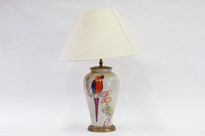 Lot 406 - A LARGE LAMP AND SHADE, depicting a parrot