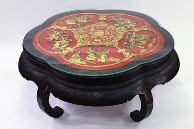 Lot 223 - AN ASIAN STYLE COFFEE TABLE, glass top, six...