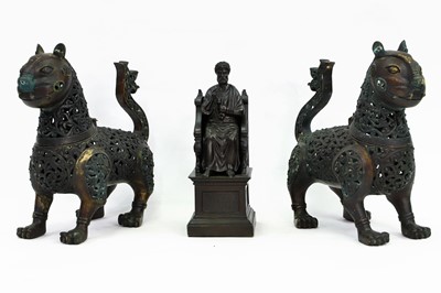 Lot 235 - A PAIR OF MODERN CHINESE BRONZE CENSORS, with...