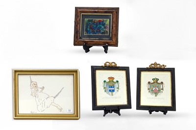 Lot 242 - TWO FRAMED COATS OF ARMS PRINTS, together with...