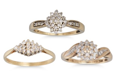 Lot 102 - THREE VINTAGE DIAMOND SET RINGS, mounted in...