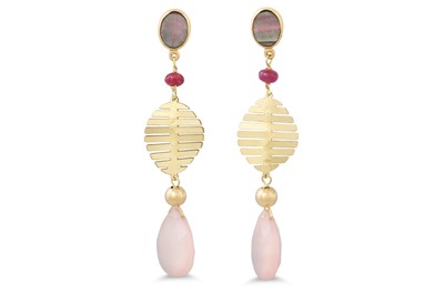 Lot 63 - A PAIR OF PINK CHALCEDONY, RUBY AND MOTHER OF...