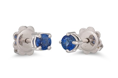 Lot 291 - A PAIR OF SAPPHIRE STUD EARRINGS, the circular...