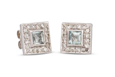 Lot 224 - A PAIR OF AQUAMARINE AND DIAMOND EARRINGS,...