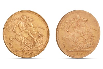 Lot 382 - TWO GV FULL GOLD SOVEREIGN ENGLISH COINS, 1912...