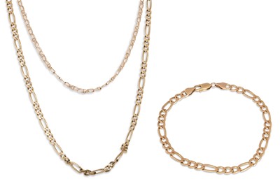 Lot 58 - TWO FLAT FIGARO LINK NECKLACES, together with...
