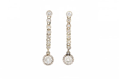 Lot 318 - A PAIR OF VINTAGE DIAMOND DROP EARRINGS, each...