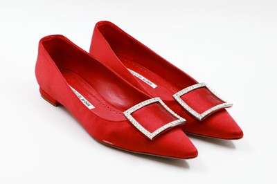 Lot 187 - A PAIR OF MANOLO BLANIK FLAT SHOES, EU size 36