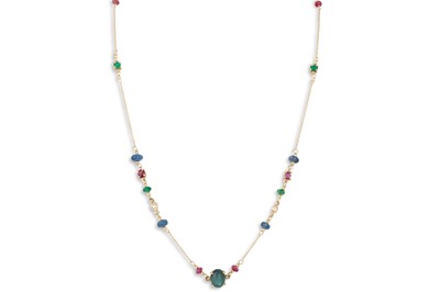 Lot 297 - A RUBY, EMERALD AND SAPPHIRE NECKLACE, the...