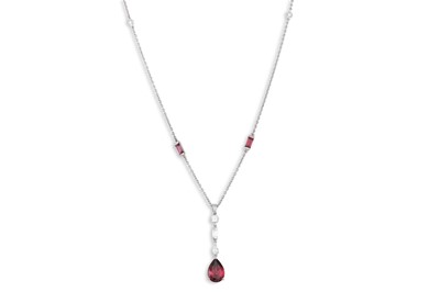 Lot 298 - A TOURMALINE AND DIAMOND PENDANT, comprising a...