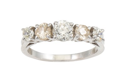 Lot 444 - A FIVE STONE DIAMOND RING, the old cut...
