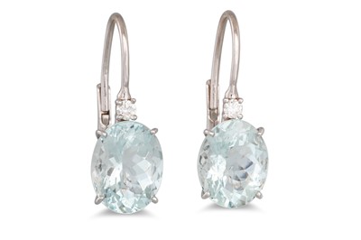 Lot 310 - A PAIR OF AQUAMARINE AND DIAMOND EARRINGS, the...