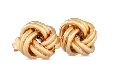 Lot 24 - A PAIR OF KNOT EARRINGS, mounted in 9ct yellow...