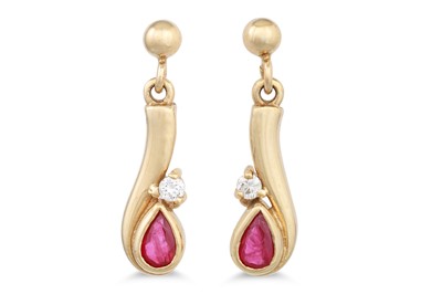 Lot 38 - A PAIR OF DIAMOND AND RUBY DROP EARRINGS,...