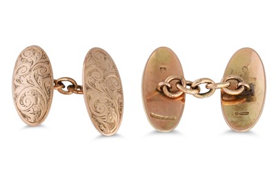 Lot 73 - A PAIR OF 9CT GOLD CUFFLINKS, with engraved...