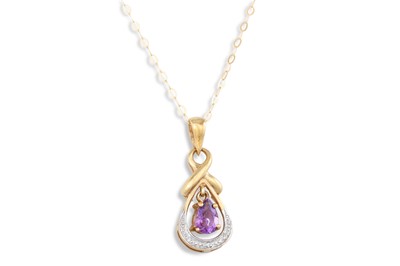 Lot 80 - A DIAMOND AND AMETHYST PENDANT, mounted in 9ct...