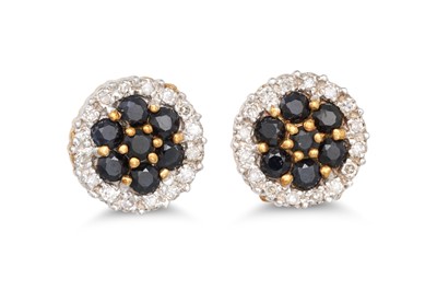 Lot 92 - A PAIR OF DIAMOND AND SAPPHIRE CLUSTER...