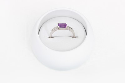 Lot 14 - AN AMETHYST AND DIAMOND RING, mounted in 9ct...