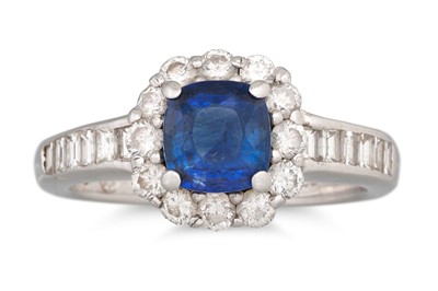 Lot 235 - A SAPPHIRE AND DIAMOND CLUSTER RING, the...