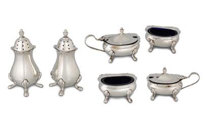 Lot 435 - A MODERN IRISH SILVER SIX-PIECE CONDIMENT SET,...