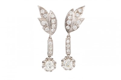 Lot 453 - A PAIR OF ANTIQUE DIAMOND EARRINGS, the shaped...