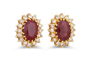 Lot 19 - A PAIR OF RUBY AND DIAMOND CLUSTER EARRINGS,...