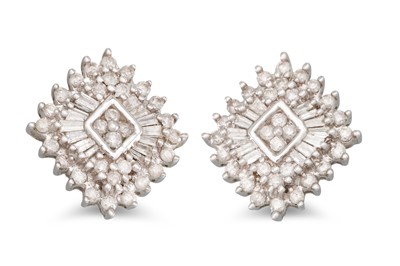 Lot 28 - A PAIR OF DIAMOND CLUSTER EARRINGS, of square...