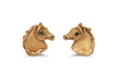 Lot 34 - A PAIR OF GOLD AND SAPPHIRE EARRINGS, in the...