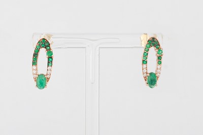 Lot 164 - A PAIR OF DIAMOND AND EMERALD SET EARRINGS,...